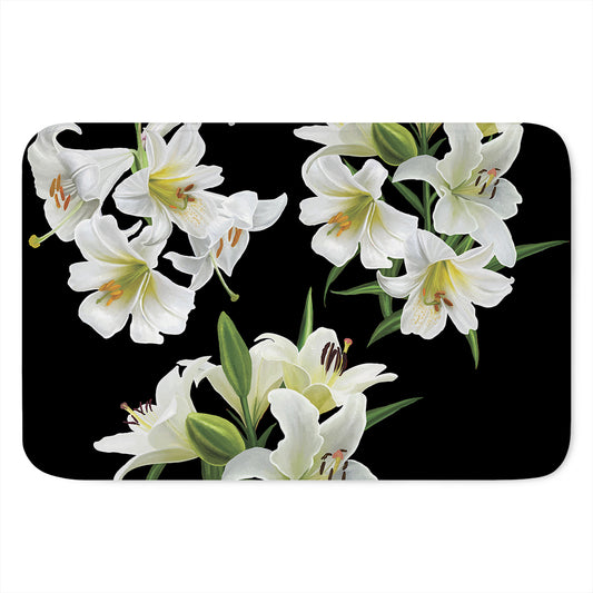 White Lily Print Indoor Door Mat