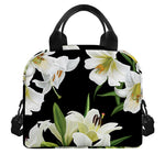 White Lily Print Insulated Lunch Bag
