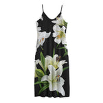 White Lily Print Jersey Midi Cami Dress