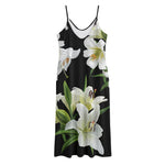 White Lily Print Jersey Midi Cami Dress