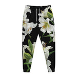 White Lily Print Jogger Pants
