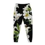 White Lily Print Jogger Pants