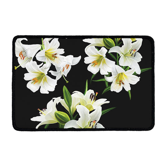 White Lily Print Kitchen Mat