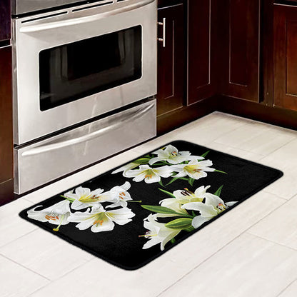 White Lily Print Kitchen Mat