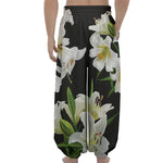 White Lily Print Lantern Pants