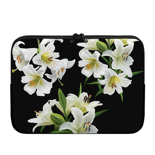 White Lily Print Laptop Sleeve