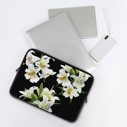 White Lily Print Laptop Sleeve