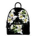 White Lily Print Leather Backpack