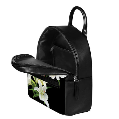 White Lily Print Leather Backpack