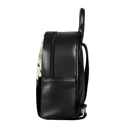 White Lily Print Leather Backpack
