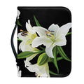White Lily Print Leather Bible Cover