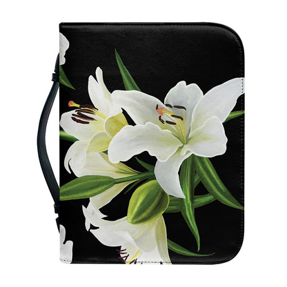 White Lily Print Leather Bible Cover
