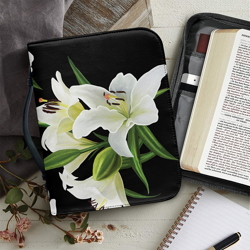 White Lily Print Leather Bible Cover