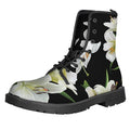 White Lily Print Lace-Up Boots