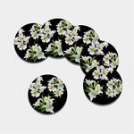 White Lily Print Leather Coaster Set