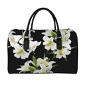 White Lily Print Leather Duffel Bag