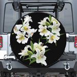 White Lily Print Leather Spare Tire Cover