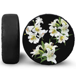 White Lily Print Leather Spare Tire Cover