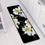 White Lily Print Long Kitchen Mat