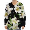 White Lily Print Long Sleeve Baseball Jersey