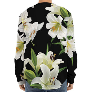 White Lily Print Long Sleeve Baseball Jersey