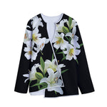 White Lily Print Long Sleeve Short Coat