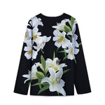 White Lily Print Long Sleeve Short Coat