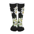 White Lily Print Long Socks