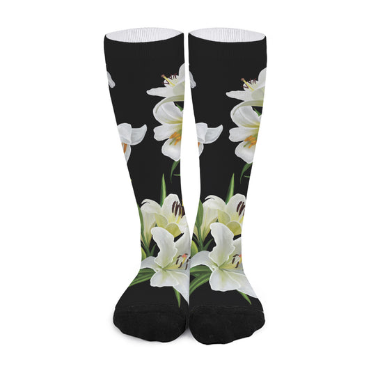 White Lily Print Long Socks