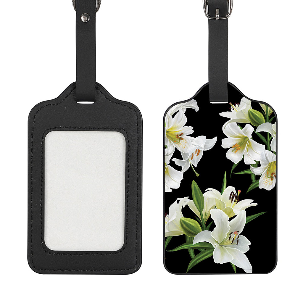 White Lily Print Luggage Tag