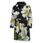 White Lily Print Men's Bathrobe