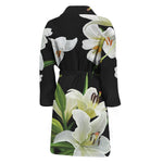White Lily Print Men's Bathrobe