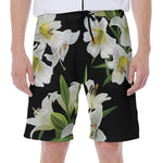 White Lily Print Men's Beach Shorts