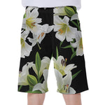 White Lily Print Men's Beach Shorts