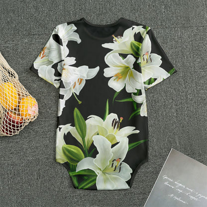 White Lily Print Men's Bodysuit