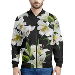 White Lily Print Men's Bomber Jacket