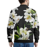 White Lily Print Men's Bomber Jacket