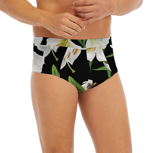 White Lily Print Men's Briefs