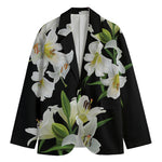 White Lily Print Men's Cotton Blazer
