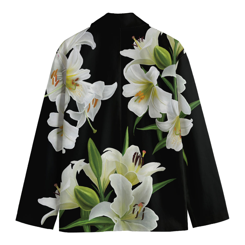 White Lily Print Men's Cotton Blazer