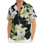White Lily Print Men's Deep V-Neck Shirt