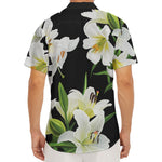White Lily Print Men's Deep V-Neck Shirt