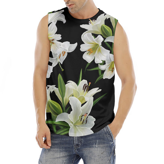 White Lily Print Men's Fitness Tank Top