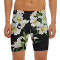 White Lily Print Men's Long Boxer Briefs