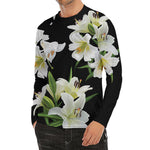 White Lily Print Men's Long Sleeve Rash Guard