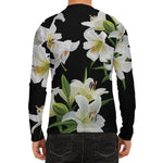 White Lily Print Men's Long Sleeve Rash Guard