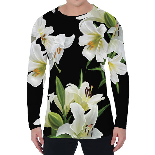 White Lily Print Men's Long Sleeve T-Shirt