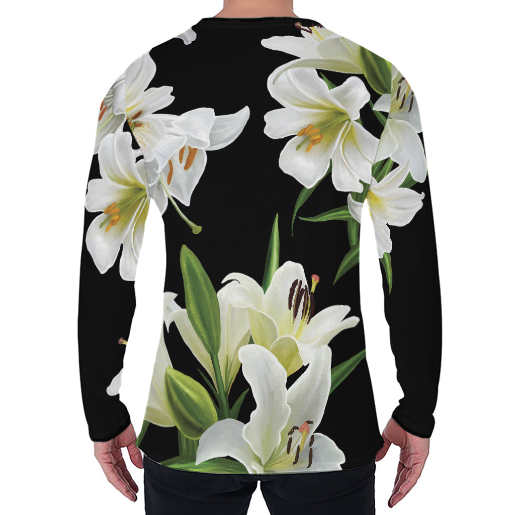 White Lily Print Men's Long Sleeve T-Shirt