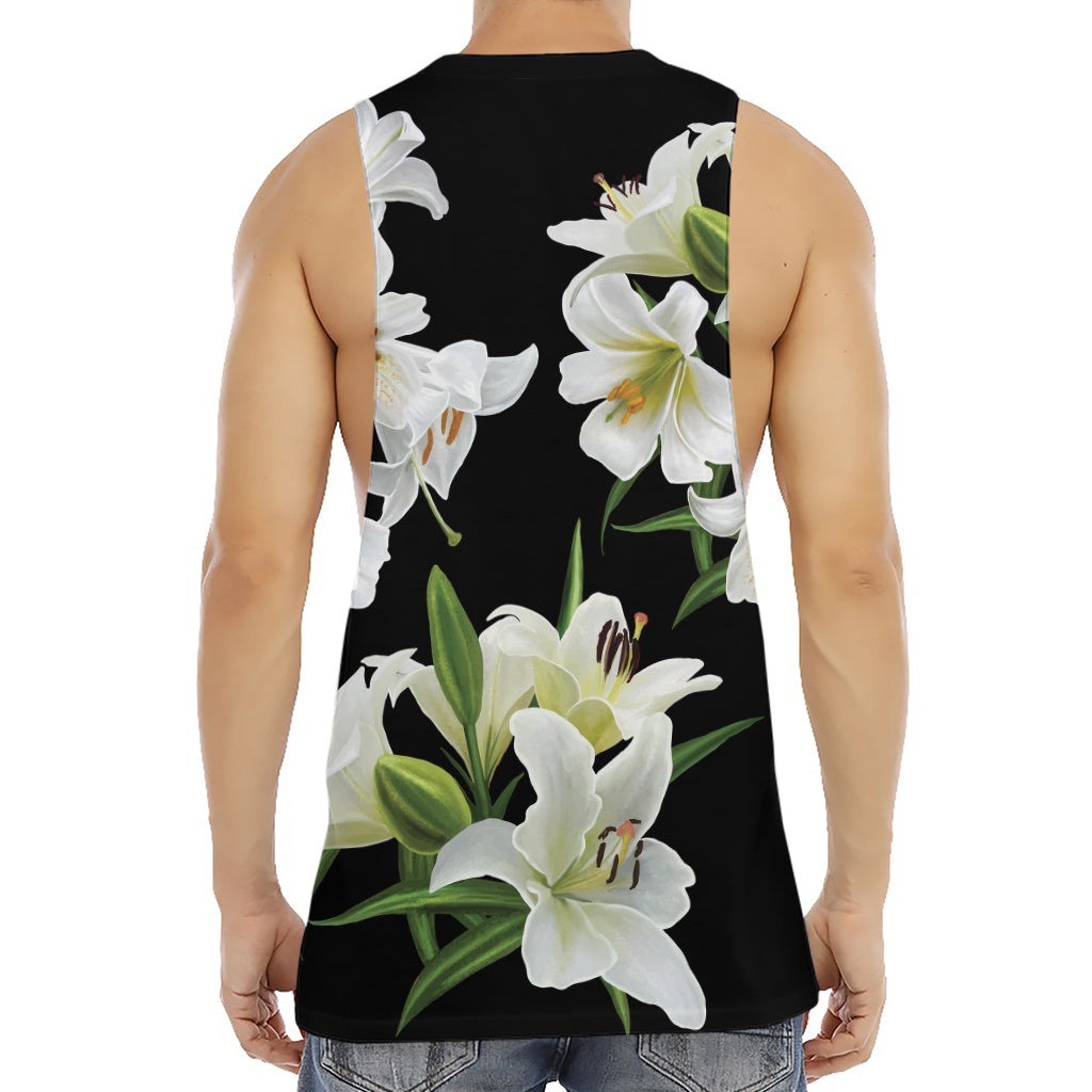 White Lily Print Men's Muscle Tank Top