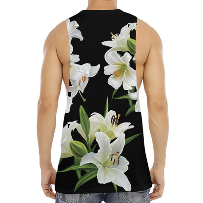 White Lily Print Men's Muscle Tank Top